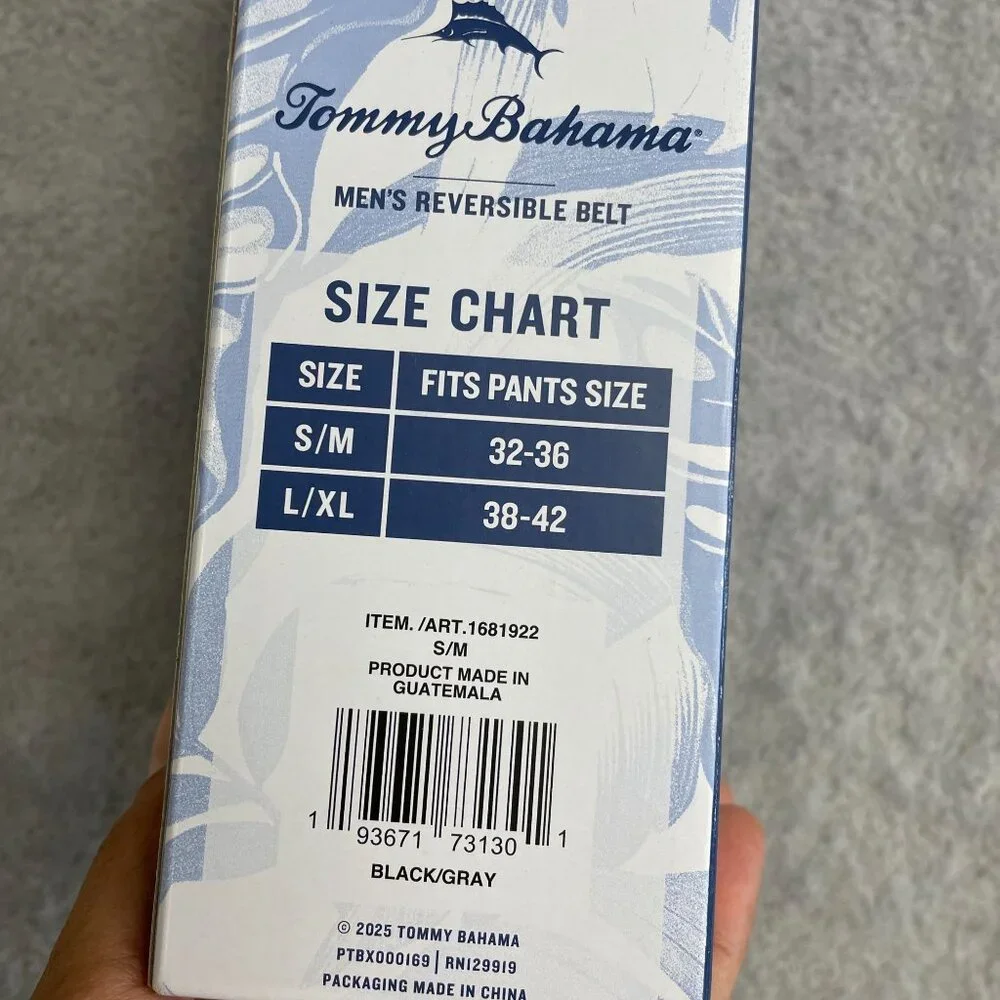 NEW Tommy Bahama Men's S/M Reversible Belt Leather & Stretch Black/Gray - Picture 5 of 6